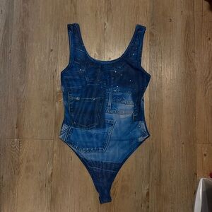 Blue Denim Print Bodysuit
